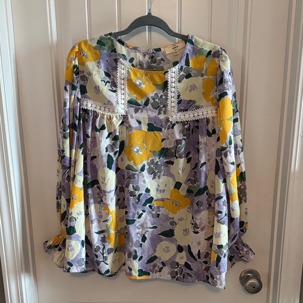 Entro Floral Blouse in Yellow and Lavender